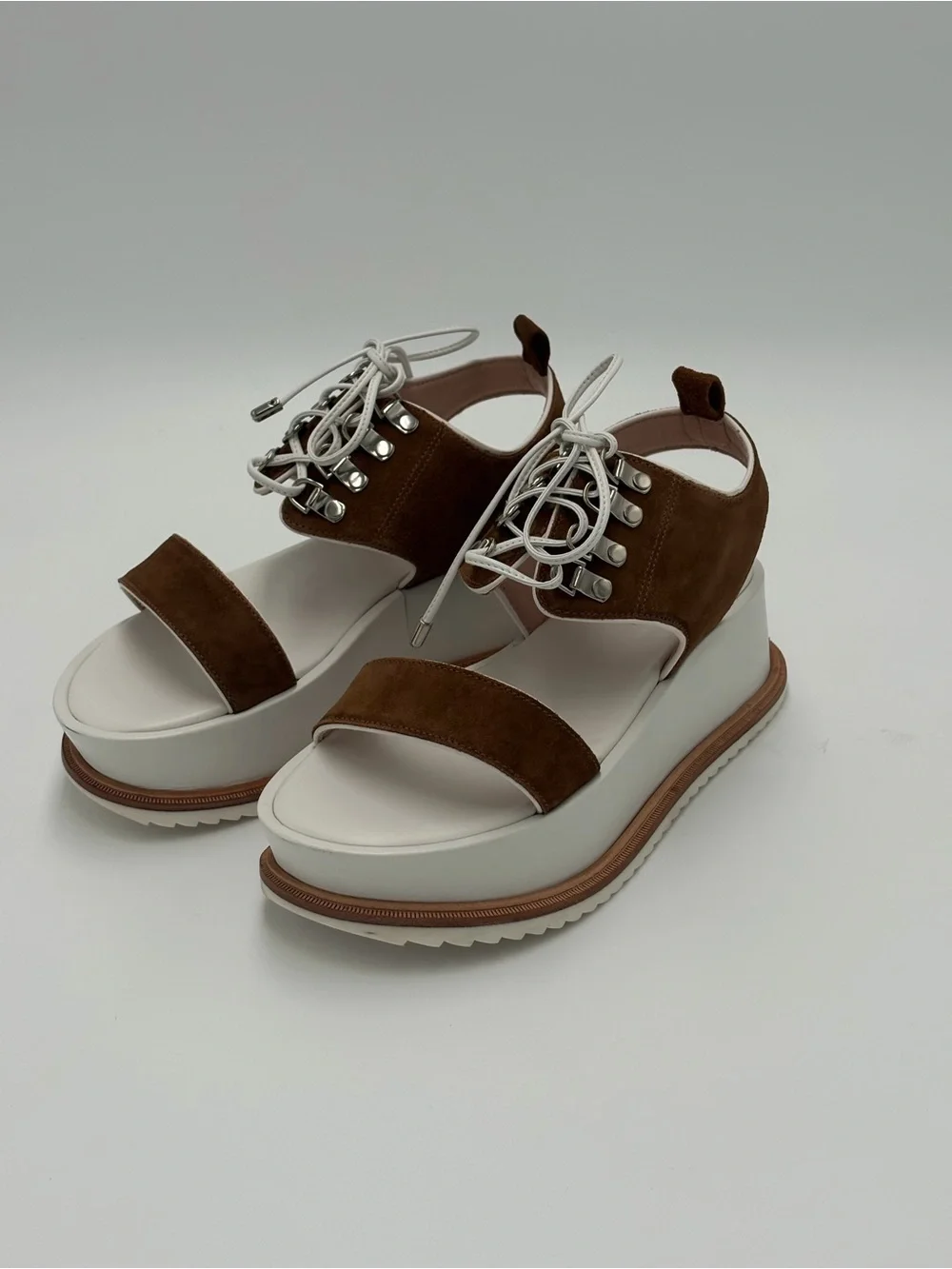 Kate Bosworth Matisse Brown and White Lace-Up Platform Sandals